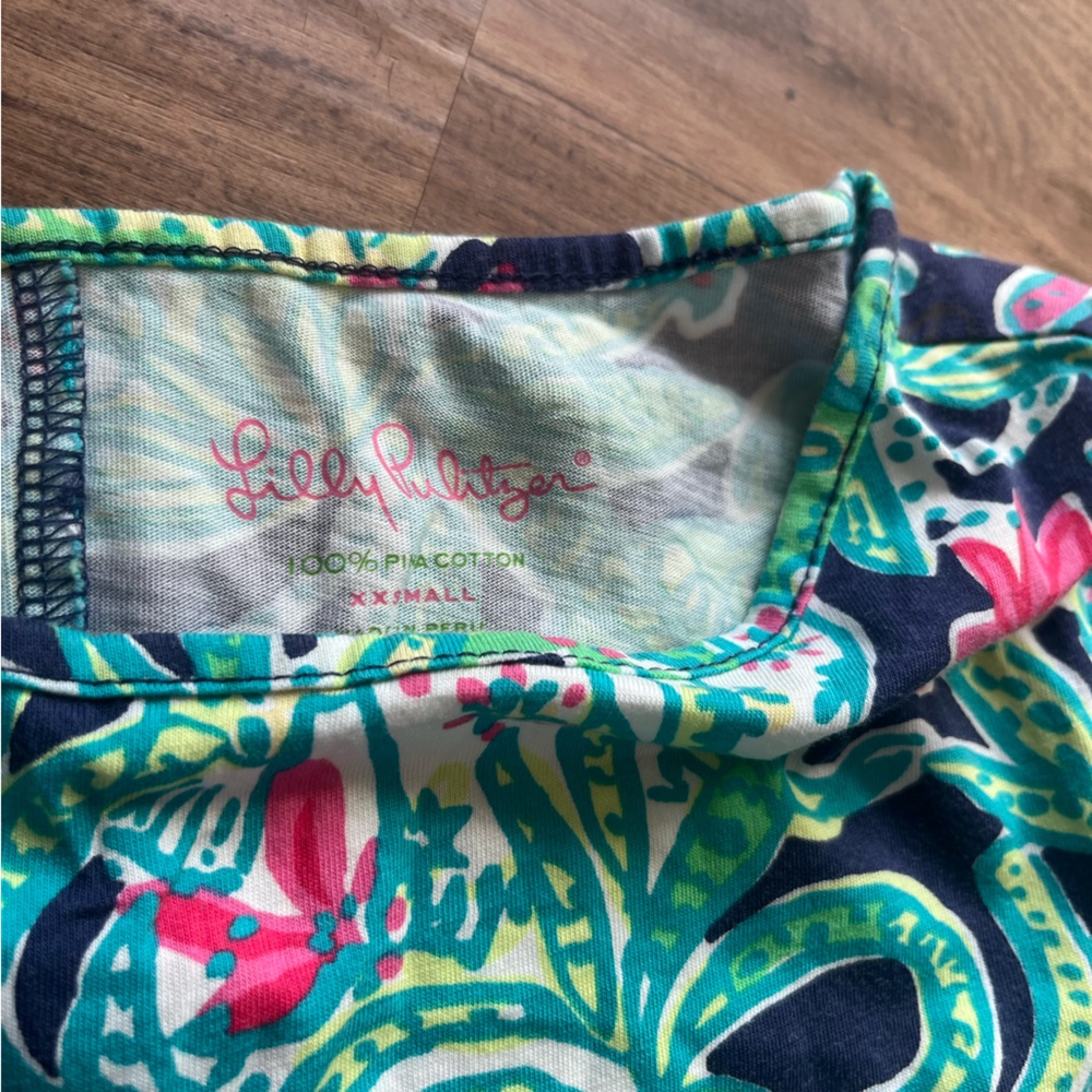 Lilly Pulitzer XXS Blue Green Elephant Plant Print Mini Dress Bodycon 3/4 Sleeve - Picture 4 of 4